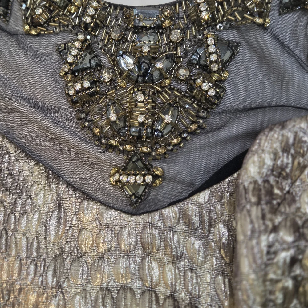 Badgley Mischka Gold Metallic Beaded Evening Gown Prom Dress 6 MSRP $1850 NWT - Picture 4 of 12